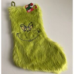 HOW THE GRINCH STOLE CHRISTMAS Green Fur Fuzzy Stocking NEW